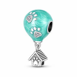 Charm montgolfière turquoise patte chien maison pour bracelet