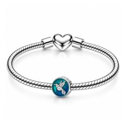 Charm rond colibri strass bleu turquoise pour bracelet