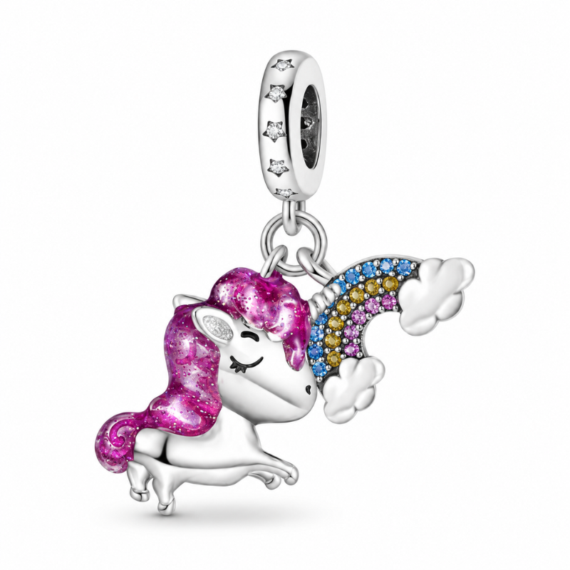 Charm licorne arc en ciel strass pour bracelet