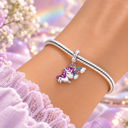 Charm licorne arc en ciel strass pour bracelet