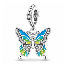 Charm papillon jaune bleu strass pour bracelet