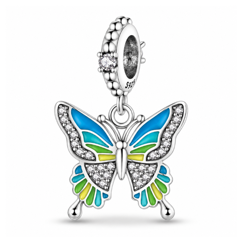 Charm papillon jaune bleu strass pour bracelet