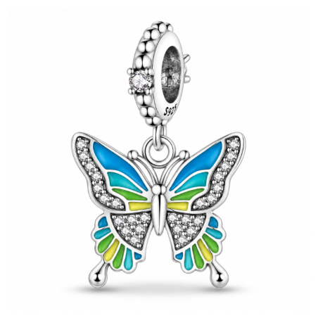 Charm papillon jaune bleu strass pour bracelet