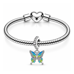 Charm papillon jaune bleu strass pour bracelet