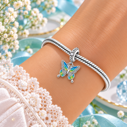 Charm papillon jaune bleu strass pour bracelet