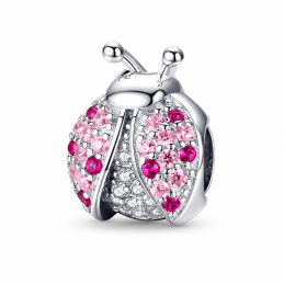 Charm coccinelle pierre rose violette pour bracelet