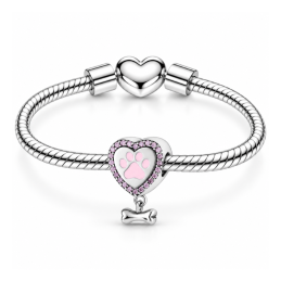 Charm patte de chien chat coeur os pierre rose pour bracelet