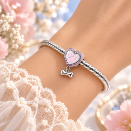 Charm patte de chien chat coeur os pierre rose pour bracelet
