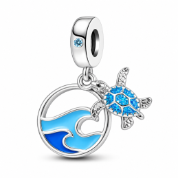 Charm tortue vague mer strass bleus pour bracelet