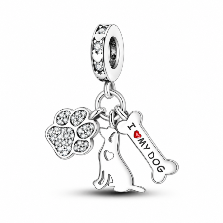 Charm patte chien os I love my dog pour bracelet