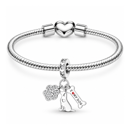 Charm patte chien os I love my dog pour bracelet
