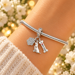 Charm patte chien os I love my dog pour bracelet