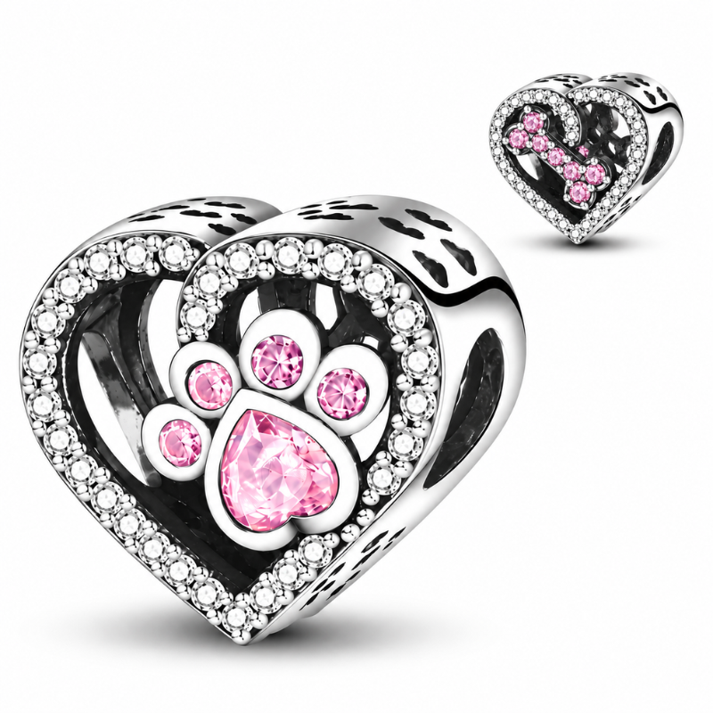 Charm patte os chien strass rose pour bracelet