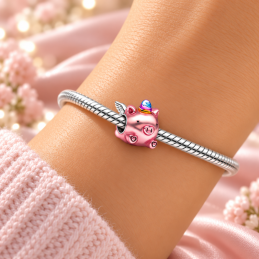 Charm cochon rose aile chapeau pour bracelet