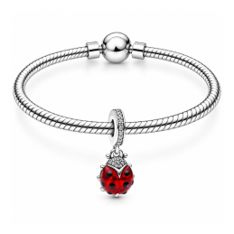Charm coccinelle strass blanc rouge pour bracelet