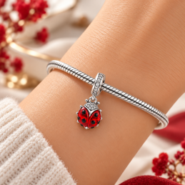 Charm coccinelle strass blanc rouge pour bracelet