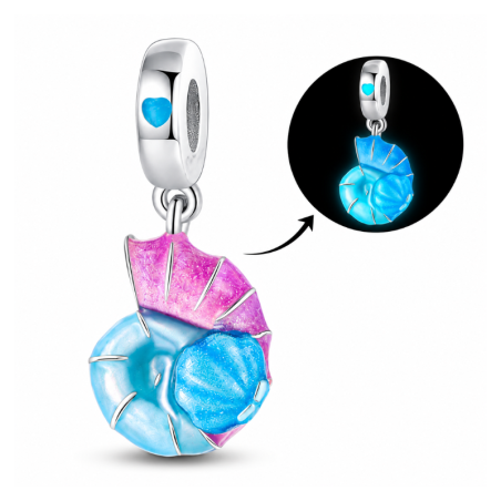 Charm phosphorescent coquillage rose bleu pour bracelet