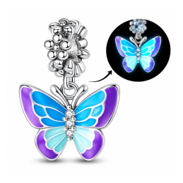 Charm phosphorescent fleur papillon rose bleu pour bracelet