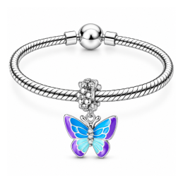 Charm phosphorescent fleur papillon rose bleu pour bracelet