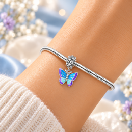 Charm phosphorescent fleur papillon rose bleu pour bracelet
