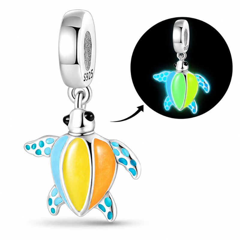 Charm phosphorescent tortue bleue jaune orange pour bracelet