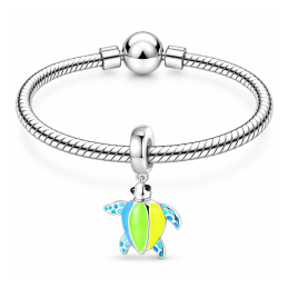 Charm phosphorescent tortue bleue jaune orange pour bracelet