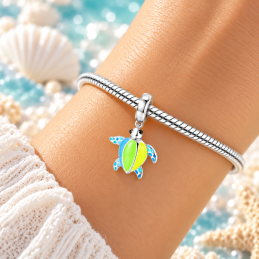 Charm phosphorescent tortue bleue jaune orange pour bracelet