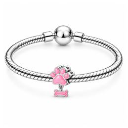 Charm phosphorescent patte chien os rose pour bracelet