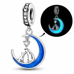 Charm phosphorescent lune bleue chat pour bracelet