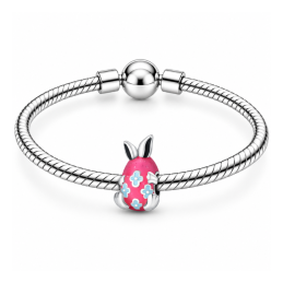 Charm oeuf fleur rose lapin pâques phosphorescent pour bracelet
