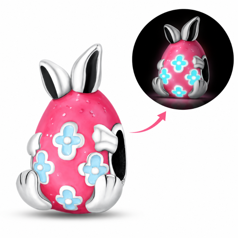 Charm oeuf fleur rose lapin pâques phosphorescent pour bracelet