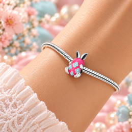 Charm oeuf fleur rose lapin pâques phosphorescent pour bracelet