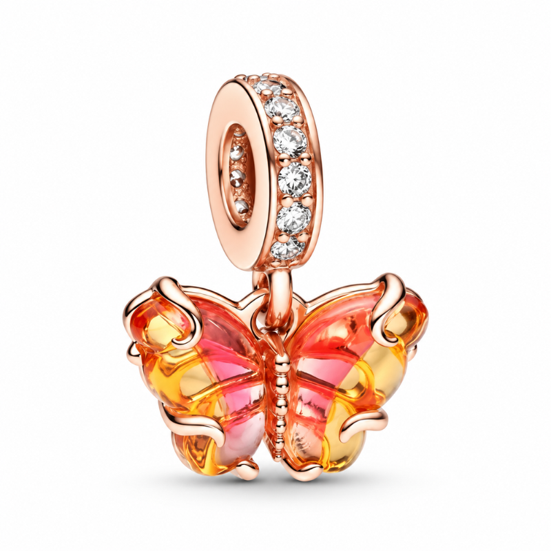 Charm papillon pierre orange rose pour bracelet