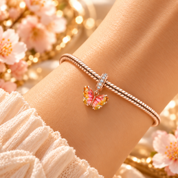Charm papillon pierre orange rose pour bracelet