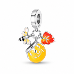 Charm pot miel abeille feuille orange automne pour bracelet