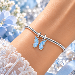 Lot de 2 Charms papillon aile bleu bridgerton pour bracelet