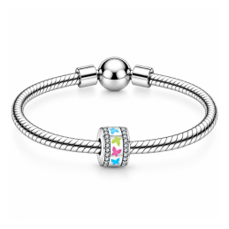 Charm séparateur clip phosphorescent papillon rose bleu vert pour bracelet