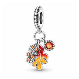 Charm feuille chêne strass orange automne pour bracelet