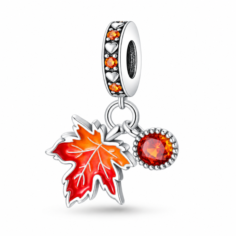 Charm feuille érable strass rouge orange pour bracelet