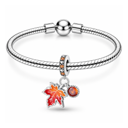 Charm feuille érable strass rouge orange pour bracelet