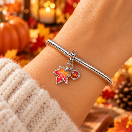 Charm feuille érable strass rouge orange pour bracelet