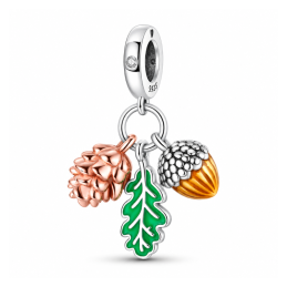 Charm gland feuille chêne pomme de pin rose pour bracelet