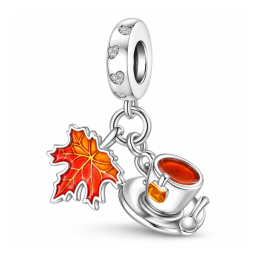 Charm tasse de thé et feuille automne pour bracelet
