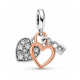 Charm double coeur rose cadenas pour bracelet