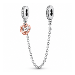 Charm double chaine coeur infini rose pour bracelet