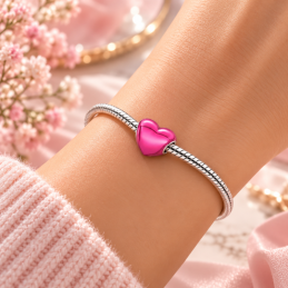 Charm amour coeur rose intense pour bracelet