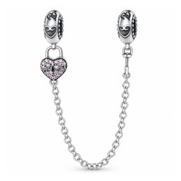 Charm double chaine coeur pulsation rose pour bracelet