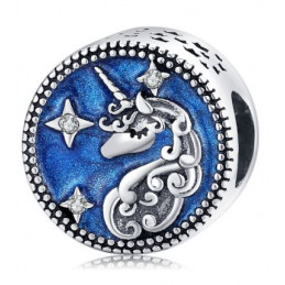 Charm licorne rond bleu étoile argent pour bracelet