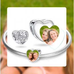 Charm personnalisable photo coeur couronne strass argent pour bracelet