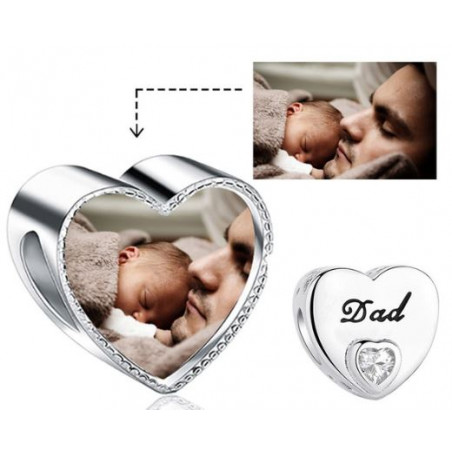 Charm personnalisable photo coeur papa pierre blanche pour bracelet